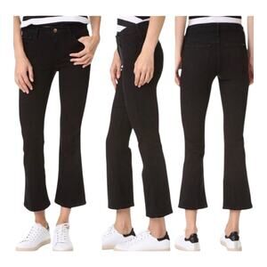 Joe’s THE OLIVIA 24' black velvet high rise cropped flare jeans ripped hem